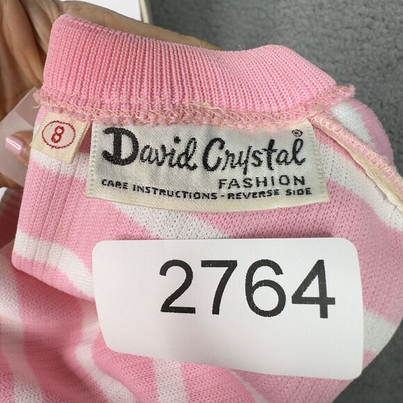 Vintage Lacoste David Crystal Sheath Dress Women 8 Pink White Striped Union Made - Picture 9 of 13